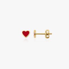 Our new red heart stud earrings.★ Earring Features (Sold as a pair)• Gold Kt: 14K Solid Gold (All studs are stamped for authenticity)• Available Gold Color: Yellow Gold• Earring Dimensions: 5.65 mm by 5.1 mm / 0.22 Inch by 0.20 Inch• (We apply hot enamel to our pieces, meaning enamel is applied to gold under extremely hot conditions. This is the highest form of application and the most resistant method. You can wear these pieces in water due to this method) Dainty Red 14k Gold Earrings, Diamond Stacking Rings Engagement, Diamond Huggies, Diamond Stacking Rings, Heart Stud Earrings, Gold Ring Stack, Diamond Chain, Gemstone Studs, Gold Bracelet Chain