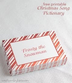 a red and white business card with the words frosty the snowman on it