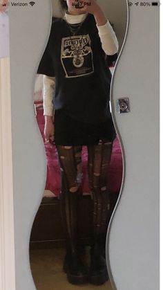 Ripped Pantyhose Outfit, Torn Tights Outfits, Tights With Holes, Grunge Tights, Ripped Tights Shirt, Ripped Tights Tutorial, Alt Tank Top Outfits, Ripped Tights Aesthetic, Denim Skirt Outfit Casual