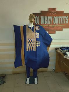 Royal blue men agbada sets with matching cap Traditional Gold Suits For Ceremonial Occasions, Festive Gold Sets For Groom, Traditional Gold Agbada For Ceremonial Events, Traditional Gold Agbada For Ceremonial Occasions, Traditional Fitted Gold Agbada, Wedding Suit Groomsmen, Agbada For Men, Suit Groomsmen, Agbada Design