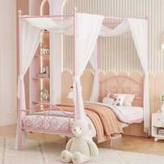 PRICES MAY VARY. 【Twin Size Canopy Bed Frame】Dimensions: 77.95"x 36.22" x77.56"(L*W*H),Canopy poles Height: 77.56inch. A modern and stylish adding to any room. Perfect for kids,teens and adults. 【Elegant Canopy Bed】: This twin bed frames features with clean metal lines and elegant headboards and footboard. Upgraded design with four posts and canopy top, allowing for customization with decorative curtains and lights to build your dream room. 【Sturdy &Durable】: The platform bed frame is designed 1 Twin Canopy Bed Frame, Twin Canopy Bed, Princess Canopy Bed, Princess Canopy, Metal Canopy Bed, Canopy Bed Frame, Bed Foundation, Full Bed Frame, Red Bedding