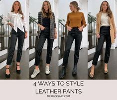 4 Leather Pants Outfits - Merrick's Art Hollywood Fancy Dress, Leather Jeans Outfit, Leather Pants Outfit Winter, Leather Pants Outfit Going Out, Black Ripped Jeans Outfit, Leather Pants Outfits, Bar Outfit Night, Style Leather Pants, Cropped Pants Outfit