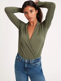 Threadsoft Wrap Top | Banana Republic Easter Clothes, Wrap Front Top, Long Sleeve Wrap Top, Top Banana, High Waist Fashion, Long Sleeve Jersey, Wrap Sweater, Wrap Top, Deep V Neck