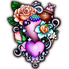 Tattoo Art Love Roses Pearls and Hearts · Creative Fabrica