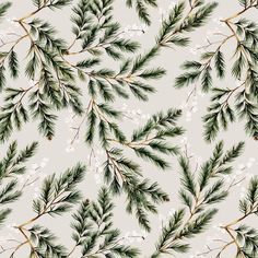 a pattern with green branches and white flowers