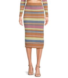 From Roxy&#x2C; this skirt features:Horizontal-stripe patternPull-on stylingElastic waistMidi lengthCottonMachine wash/dry flatImported. Striped Midi Skirt, Roxy Women, Women Encouragement, Great Women, Dillard's, Quality Clothing, Roxy, Piece Of Clothing, Stripes Pattern