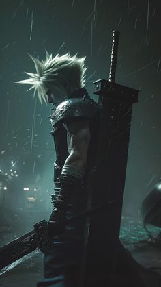 Cloud Strife contemplating if a battle against the elements is tougher than the one against Sephiroth. #HairGoals #FinalFantasyVibes #SwordOrHairbrush Final Fantasy Aesthetic Wallpaper, Cloud Ff7 Wallpapers, Cloud Strife Aesthetic, Cloud Final Fantasy Art, Cloud Strife Wallpapers, Ff Cloud, Ff7 Tattoo, Ff7 Wallpaper, Sephiroth Wallpaper