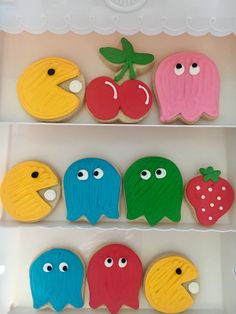 decorated cookies in the shape of fruits and vegetables