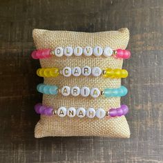 This listing is for One (1) bead bracelet. A perfect little gift for your Mom, Sister, Bestie or yourself! Word Bracelet, Moms Bracelet, Gifts For Your Mom, Name Bracelet, Your Mom, Bead Bracelet, Little Gifts, Custom Name, Spring Time