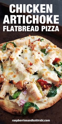 the chicken artichoke flatbread pizza is ready to be eaten