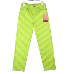 Victor Glemaud Jeans Women 12 Lime Green Pinstripe High Rise Straight Leg Pants. New with tags Trendy Striped Straight Pants, Trendy High Waist Striped Pants, Trendy High-waist Striped Pants, Spring Straight Pants With Vertical Stripes, Straight Pants With Vertical Stripes For Spring, Trendy Striped Pants With Pockets, Trendy Striped Bottoms With Pockets, Trendy Pinstripe Bottoms For Summer, Spring Pants With Vertical Stripes