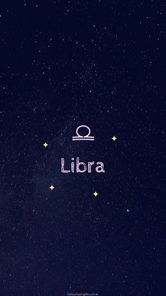 the words libra are written in white on a dark blue background with yellow stars