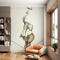 an elephant on a tightrope is depicted in this wall mural