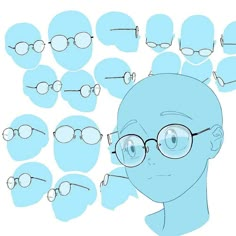 a drawing of a person with glasses on his head and many heads in the background