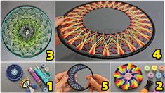 the instructions to make a string art project for kids are shown in three different pictures