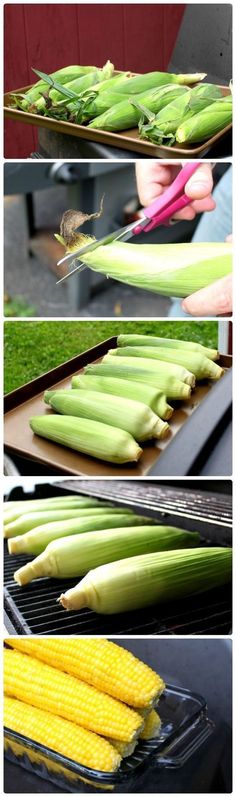 corn on the cob being grilled with tongs