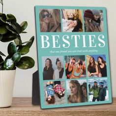 Personalized friendship photo plaque featuring a stylish teal background that can be changed to any color, 9 pictures of you and your bestie, and a cute best friend quote. Best Friend Quote, Friendship Photo, Cute Best Friend Quotes, Friend Quote, Friendship Photos, Photo Collage Gift, Forever Gifts, Gift Best Friend