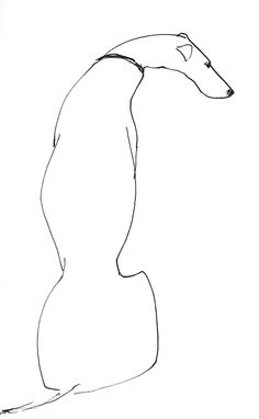 a black and white drawing of a dog's head in the shape of a human body