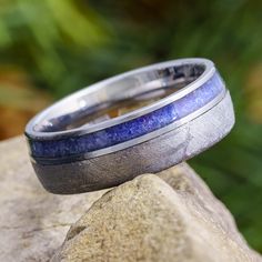 Blue Sapphire Wedding Band for Men with Meteorite Christian Wedding Rings, Blue Sapphire Eternity Band, Symbolic Wedding, Meteorite Wedding Rings, Blue Sapphire Wedding Band, Meteorite Wedding Band, Future Spouse, Sapphire Eternity Band, Gibeon Meteorite