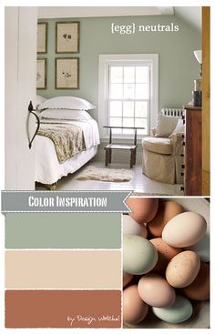 an image of eggs in the bedroom and on the floor with color swatches to match