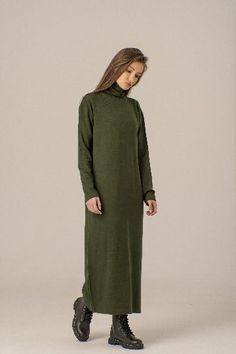 Wool Winter Maxi Dress, Long Sweater Dress, Minimalist Loose Knit Dress, Floor Length Dress, Funnel Neck Sweaterdress, Casual Loose Dress - Etsy Winter Maxi Dress, Loose Knit Dress, Winter Maxi, Maxi Dress Winter, Dress Minimalist, Maxi Dress Long, Long Sweater Dress, Floor Length Dress, Wool Winter