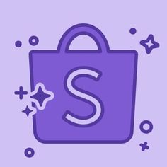 a purple bag with the letter s in it and stars around it on a light purple background