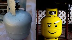 two different types of water tanks with faces on them