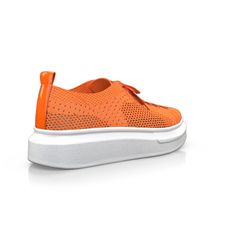 Orange Lace-up Sneakers With Perforated Toe Box, Orange Lace-up Sneakers With Perforations, Casual Orange Sneakers With Perforations, Lit Shoes, Nice Leather, Neon Orange, Platform Sneakers, Back Strap, Beautiful Shoes