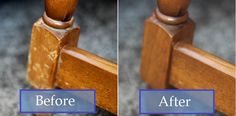 before and after shots of a wooden chair