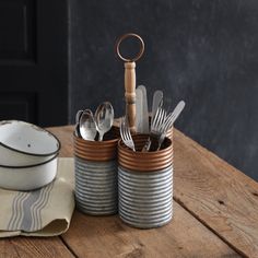 Two-Tone Utensil Caddy Organize Utensils, Table Caddy, Cutlery Caddy, Metal Buckets, Utensil Tray, Utensil Caddy, Iron Accents, Kitchen Drawer Organization, Blue Hill