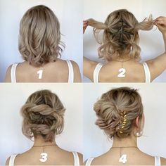 Easy-to-Manage Short Hair Updo Tutorial Short Hair Dos For Prom, Updo Tutorial For Short Hair, Updos For Lobs, Easy Bridesmaid Updo Short Hair, Short Bridesmaid Hairstyles Updo, Short Hair Maid Of Honor Hairstyles, Short Length Updo Easy, Bridal Hair Updo Short Hair