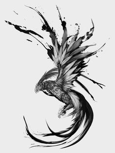 an image of a bird with black ink on it