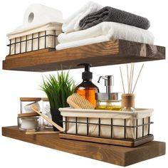 Solid Wood Floating ShelvesBathroom Wall Shelves Walnut Floating Shelves, Small Apartment Bathroom, Rustic Wood Floating Shelves, Bathroom Shelf Decor, Floating Shelves Bathroom, Bathroom Wall Shelves, Bedroom Organization, Store Books, Rustic Floating Shelves