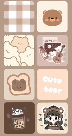 some cute stickers that are on the side of a phone case with bears and other items