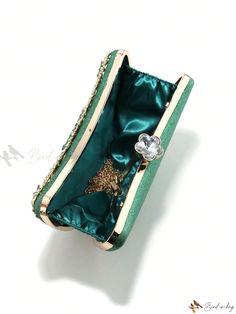 Bird in Bag - Luxurious Rhinestone Clutch with Moon Design and Glittery Finish Green Details, Rhinestone Clutch, Minimalist Pattern, Novelty Bags, Moon Design, Chain Bag, Style Minimalist, Bird In Bag, Mini Fashion