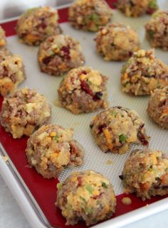 a red tray filled with cookies on top of a table