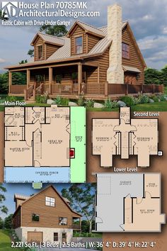 two story log home plan with loft and living room, open floor plan for this house