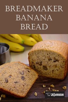 a loaf of bread sitting on top of a wooden cutting board next to some bananas