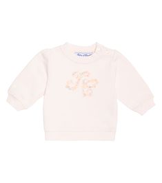 Baby will feel at ease in this sweatshirt from	Tartine et Chocolat. Made from cotton jersey, it's emblazoned with floral logo insignia at the chest and has a buttoned shoulder for fuss-free changing. Logo Print Sweatshirt For Spring Loungewear, Pink Sweatshirt With Embroidered Logo For Spring, Baby Logo, Baby Hoodie, Jersey Sweatshirt, Floral Logo, Girl Sweatshirts, Baby Clothing, Curator Style