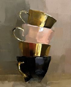 a painting of three cups stacked on top of each other