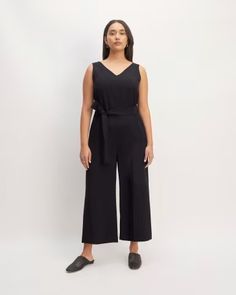 The Triacetate Belted Jumpsuit Black – Everlane Fitted Sleeveless Jumpsuit With Belt Loops, Sleeveless Belted Jumpsuit For Work, Sleeveless Belted Jumpsuit For Formal Occasions, Belted Sleeveless Jumpsuits And Rompers For Work, Formal Belted Sleeveless Jumpsuits And Rompers, Sleeveless Belted Formal Jumpsuits And Rompers, Sleeveless Belted Formal Jumpsuit, Sleeveless Workwear Jumpsuit With Tie Waist, Belted Jumpsuit