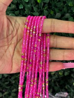 **Please allow up to 5-7 business days for processing time for Waistbeads, Free US Shipping for orders over $75 ** Add a touch of elegance to your style with our Pink Diamond Anklet. Made with beautiful 8/0 gold glass beads, this anklet is perfect for any occasion. Our anklets come in one size that fits most, measuring 12". If you need a larger size, just let us know, and we can make it for you. These tie-on anklets are easy to adjust to your perfect fit, and each order comes with a handy QR cod Cheap Pink Beaded Anklets, Cheap Pink Round Bead Anklets, Diamond Anklet, Personalized Engraved Jewelry, Loc Jewelry, Royal Jewels, Gold Glass, Engraved Jewelry, Engraved Items