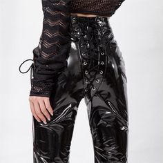 Material:?Faux Leather; Polyester; Spandex 
Size:?S-XL 
SKU:?TR302BK Lace Up Front Leather Pants, Fitted Leather Gothic Pants, Stretch Leather Full-length Bottoms, Edgy Full-length Leather Pants, Stretch Faux Leather Full-length Pants, Faux Leather Pants, Polyester Spandex, Black Pants, Leather Pants