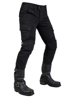 MOTORPOOL-K BLACK Aramid Reinforced Men's Cargo Riding Jeans – uglyBROS USA Fitted Motorcycle Pants With Pockets, Fitted Moto Bottoms With Pockets, Fitted Moto Pants With Pockets, Fitted Motorcycling Pants With Pockets, Fitted Bottoms With Pockets For Motorcycling, Black Fitted Cargo Jeans, Fitted Black Cargo Jeans With Pockets, Black Moto Pants With Pockets, Fitted Biker Bottoms With Pockets