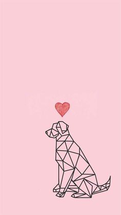 a dog with a heart on it's head sitting in front of a pink background