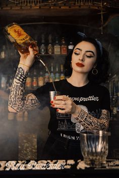 Traditional Tattoo Inspired Funny Bartender T-Shirts + Prints.   Badass 50s Pinup Girl Style, Alcoholic Humour Gift, Server Problems, Bartender Tips, Server Ideas. Bartender Tips, Server Ideas, Female Bartender, Server Problems, 50s Pinup, Whiskey Girl, Female Chef