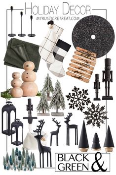 black and white collage with holiday decor