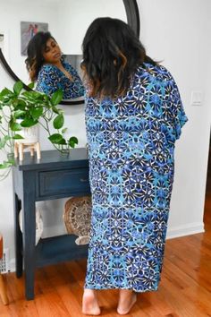 Print: Octavia, Colorway: Cobalt, Size: One size comfortably fits most. 50" Length, Fabric: Bamboo Rayon - Sustainable/Eco-friendly, Shop: https://www.furkatandrobbie.com/collections/lounge/products/the-obaatan-kaftan-limited-edition-octavia-cobalt-100-bamboo-rayon Blue Rayon Maxi Dress, Blue Flowy Rayon Maxi Dress, Flowy Blue Rayon Maxi Dress, Flowy Rayon Tunic Maxi Dress, Flowy Rayon Maxi Dress With Kimono Sleeves, Flowy Blue Maxi Length Kimono, Blue Flowy Maxi Dress For Loungewear, Blue V-neck Maxi Dress For Loungewear, Bohemian Viscose Kaftan For Vacation