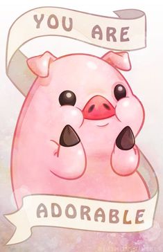 a painting of a pink pig with an adorable ribbon around it's neck