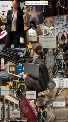 a collage of images with people working on laptops and other things in the background